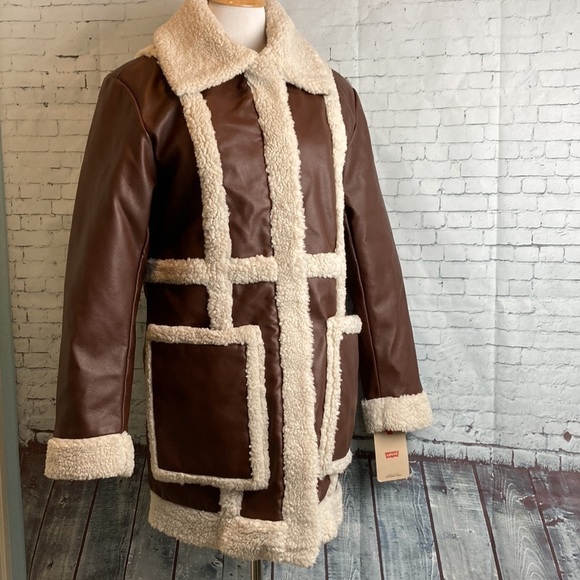Levi's NWT Vegan Leather Sherpa Spill Out Coat SZ S Boho 70’s Penny Lane Hippie - Picture 6 of 15